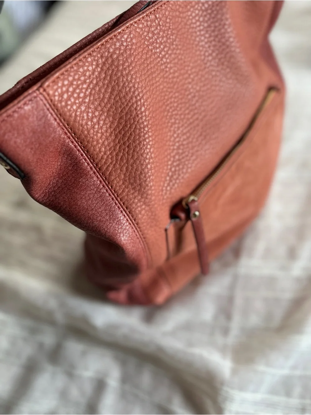 MODA LUXE Coral Red Pebbled Leather & Suede Slouchy Hobo Bag NWOT